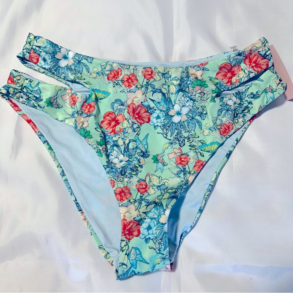 NWT Victoria’s Secret Green-Flowers Women’s High Waist Cheeky Swim Bottom XL